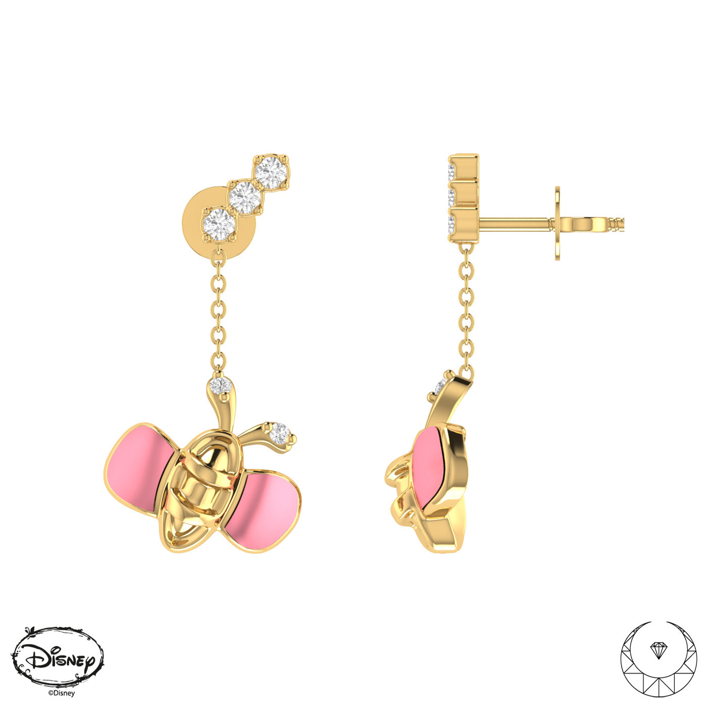 Bee Danglers with Pink Enamel